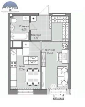 1-к квартира, вторичка, 38м2, 16/25 этаж