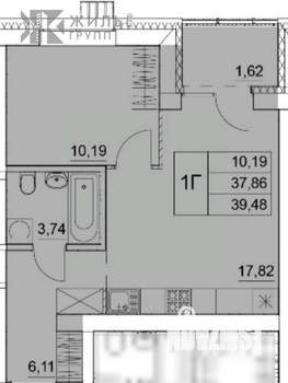 1-к квартира, вторичка, 39м2, 5/9 этаж
