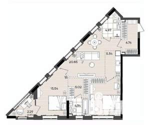 2-к квартира, вторичка, 80м2, 2/23 этаж