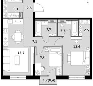 3-к квартира, вторичка, 67м2, 7/19 этаж