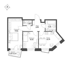 2-к квартира, строящийся дом, 54м2, 7/19 этаж