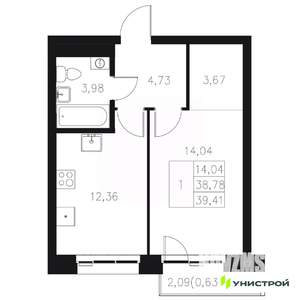 1-к квартира, вторичка, 39м2, 6/8 этаж
