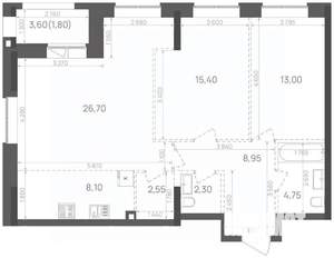 2-к квартира, вторичка, 84м2, 23/24 этаж
