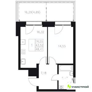 1-к квартира, вторичка, 48м2, 1/8 этаж