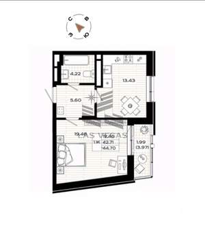 1-к квартира, вторичка, 45м2, 4/5 этаж