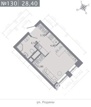 Студия квартира, строящийся дом, 28м2, 16/23 этаж