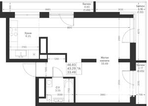 1-к квартира, вторичка, 47м2, 6/25 этаж