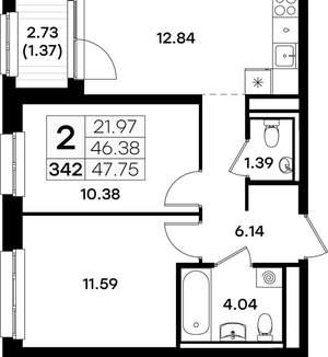 2-к квартира, вторичка, 48м2, 5/10 этаж