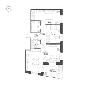 2-к квартира, строящийся дом, 71м2, 14/19 этаж