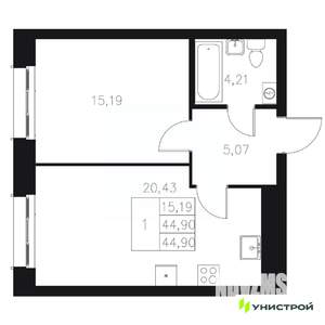 1-к квартира, вторичка, 45м2, 1/8 этаж