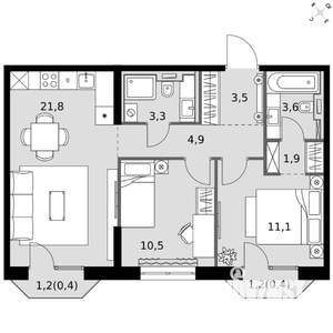 2-к квартира, вторичка, 61м2, 3/20 этаж