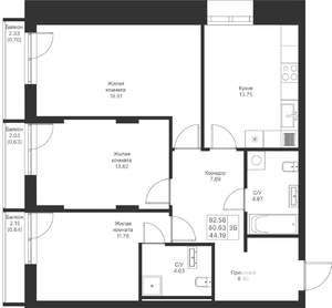 3-к квартира, вторичка, 83м2, 3/24 этаж