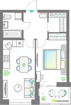 1-к квартира, вторичка, 42м2, 9/10 этаж