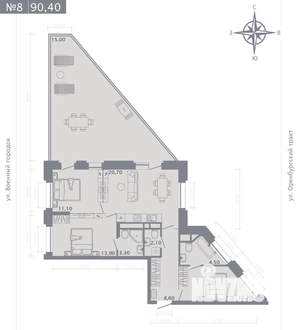 3-к квартира, строящийся дом, 90м2, 2/25 этаж