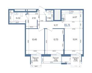 2-к квартира, строящийся дом, 70м2, 3/13 этаж