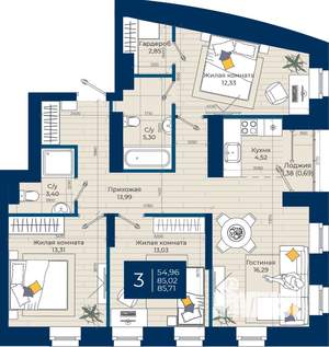 3-к квартира, вторичка, 86м2, 6/20 этаж