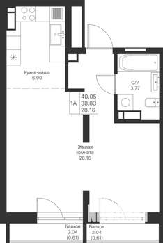 1-к квартира, вторичка, 40м2, 7/24 этаж