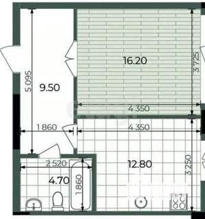 1-к квартира, вторичка, 45м2, 4/16 этаж