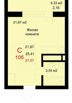 Студия квартира, строящийся дом, 28м2, 6/10 этаж