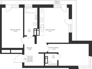 2-к квартира, вторичка, 69м2, 6/10 этаж