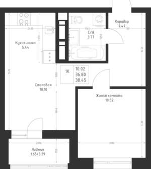 1-к квартира, вторичка, 38м2, 2/23 этаж