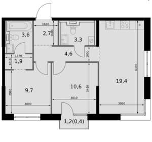 2-к квартира, вторичка, 56м2, 3/20 этаж