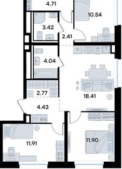 3-к квартира, вторичка, 75м2, 1/8 этаж
