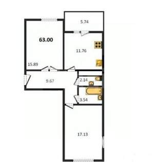2-к квартира, вторичка, 63м2, 4/19 этаж