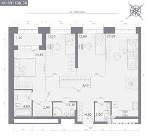 3-к квартира, вторичка, 101м2, 13/19 этаж