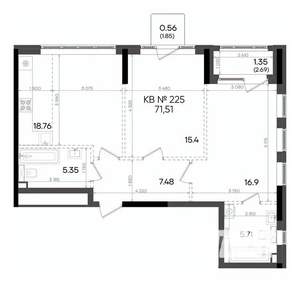 2-к квартира, вторичка, 72м2, 14/23 этаж