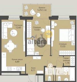 3-к квартира, вторичка, 66м2, 4/9 этаж