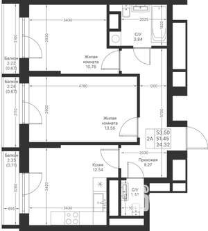 2-к квартира, вторичка, 54м2, 13/24 этаж