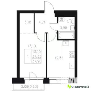 1-к квартира, вторичка, 38м2, 6/8 этаж