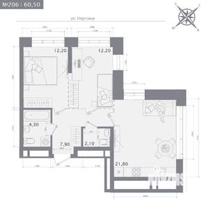 2-к квартира, строящийся дом, 61м2, 16/23 этаж