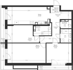 3-к квартира, вторичка, 97м2, 7/25 этаж