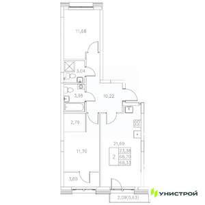 2-к квартира, вторичка, 69м2, 6/8 этаж