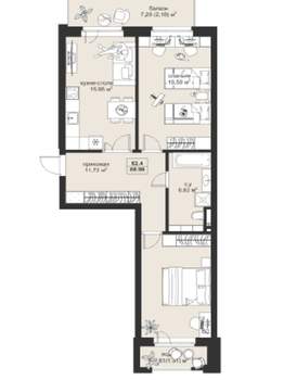 2-к квартира, вторичка, 67м2, 4/4 этаж