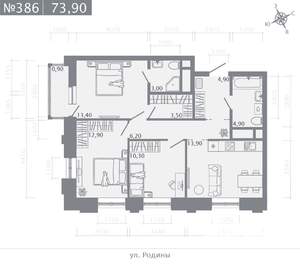 3-к квартира, строящийся дом, 74м2, 8/23 этаж