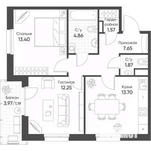 2-к квартира, вторичка, 56м2, 13/18 этаж