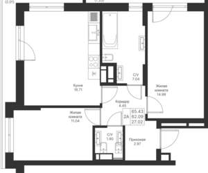 2-к квартира, вторичка, 65м2, 6/24 этаж