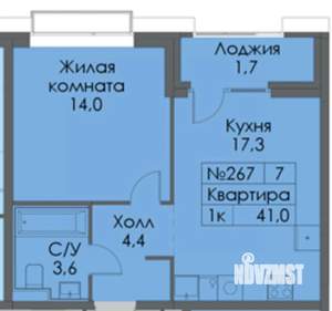1-к квартира, вторичка, 41м2, 7/17 этаж
