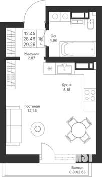 Студия квартира, вторичка, 29м2, 3/10 этаж
