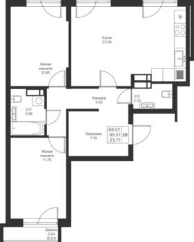 2-к квартира, вторичка, 68м2, 10/25 этаж