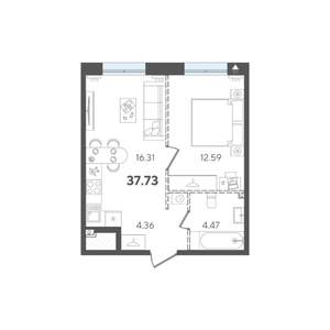 1-к квартира, строящийся дом, 38м2, 5/5 этаж
