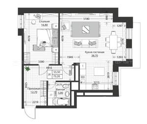 2-к квартира, строящийся дом, 73м2, 4/4 этаж