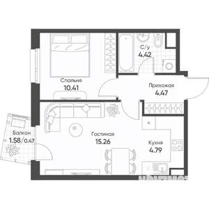 2-к квартира, строящийся дом, 40м2, 9/17 этаж