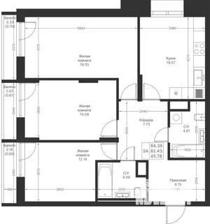 3-к квартира, вторичка, 84м2, 4/25 этаж