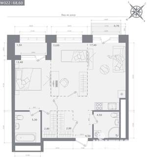 2-к квартира, строящийся дом, 69м2, 16/23 этаж
