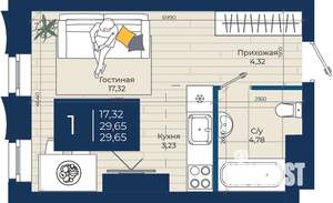 Студия квартира, вторичка, 30м2, 8/20 этаж