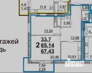 2-к квартира, вторичка, 66м2, 11/18 этаж
